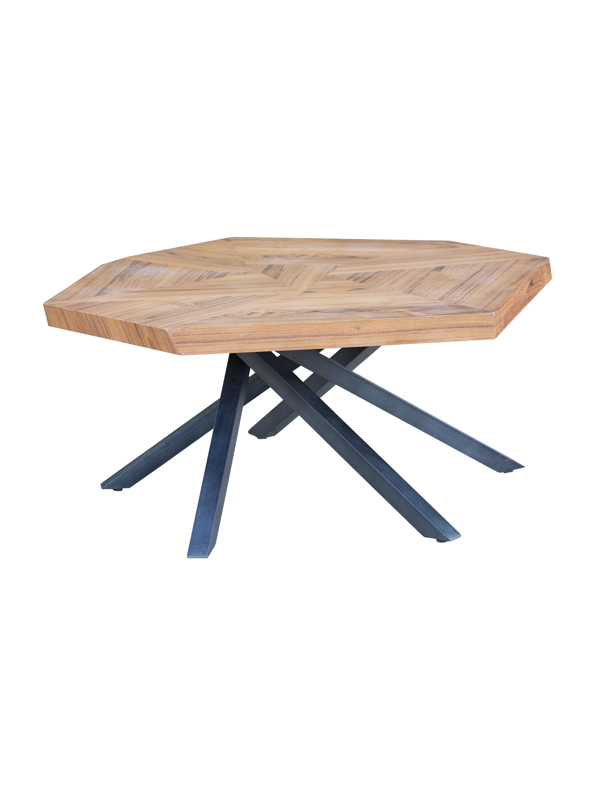 A rectangular Amelia Coffee Table with a wooden top and black iron legs.