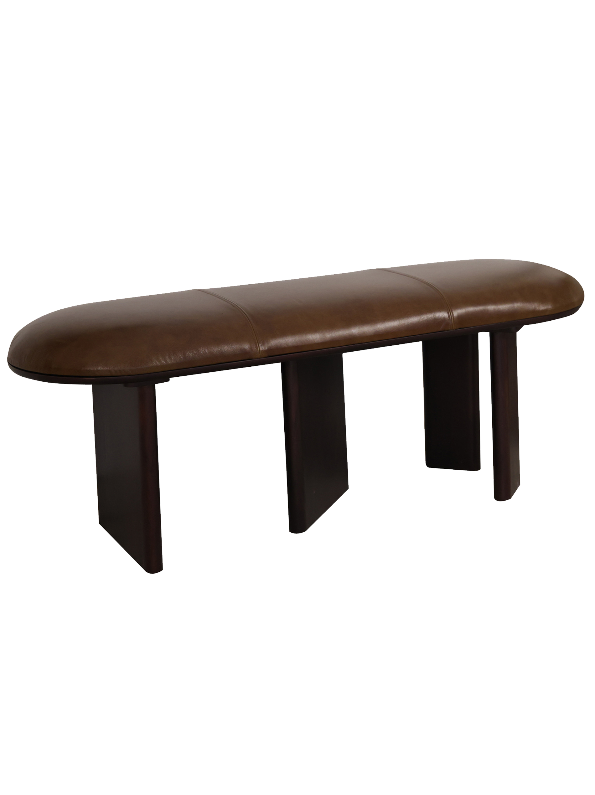 Brown leather bench on a white background