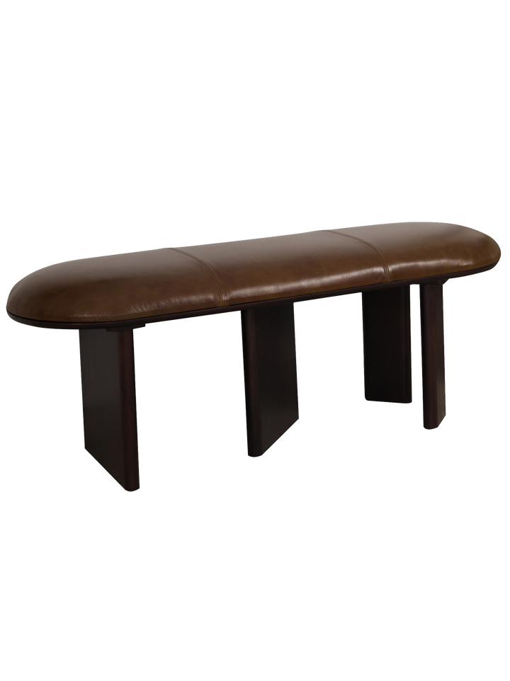Brown leather bench on a white background