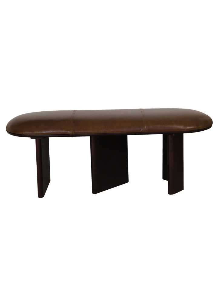 Brown leather bench on a white background