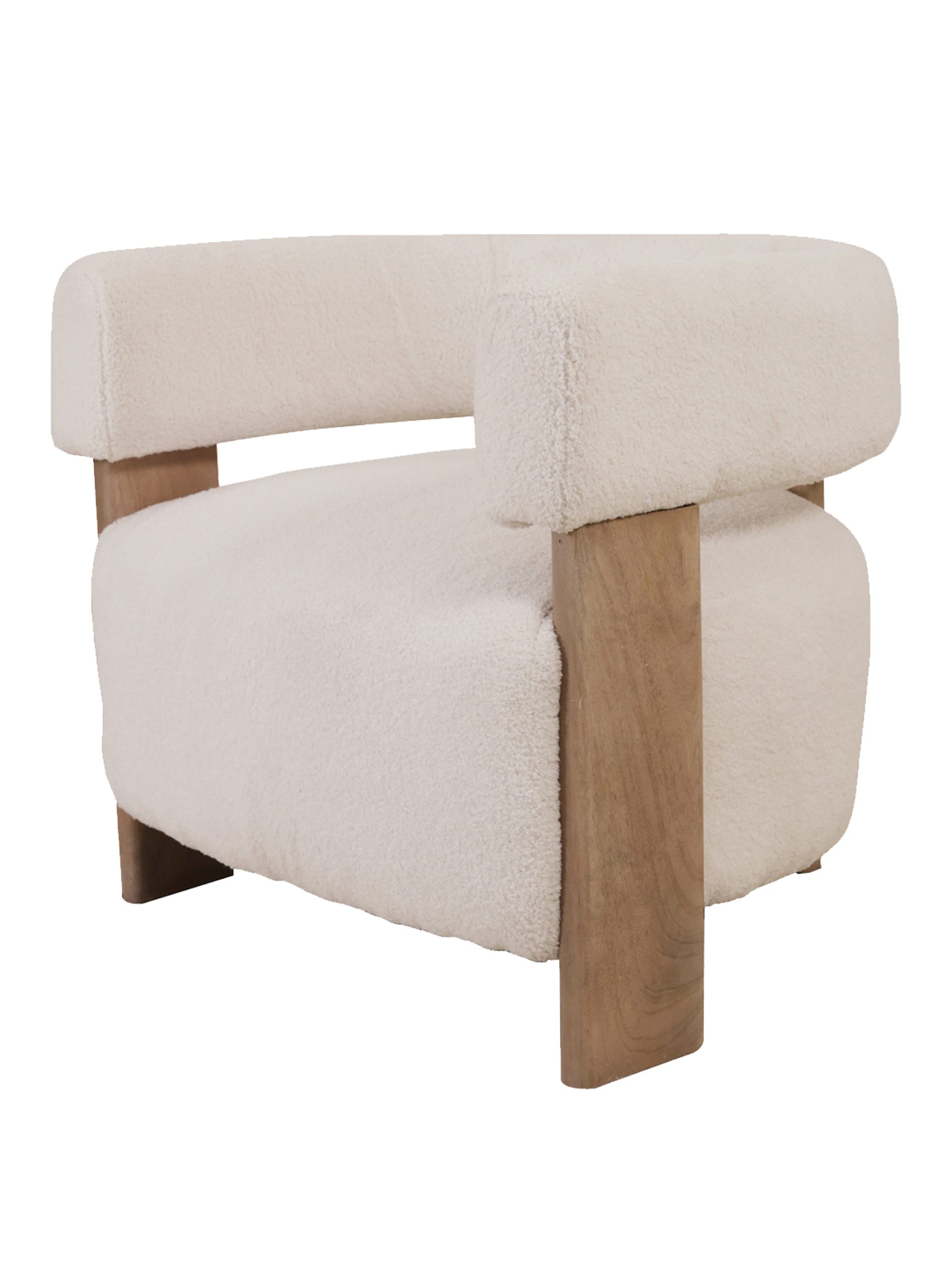 Wood and Boucle Fabric Accent Chair