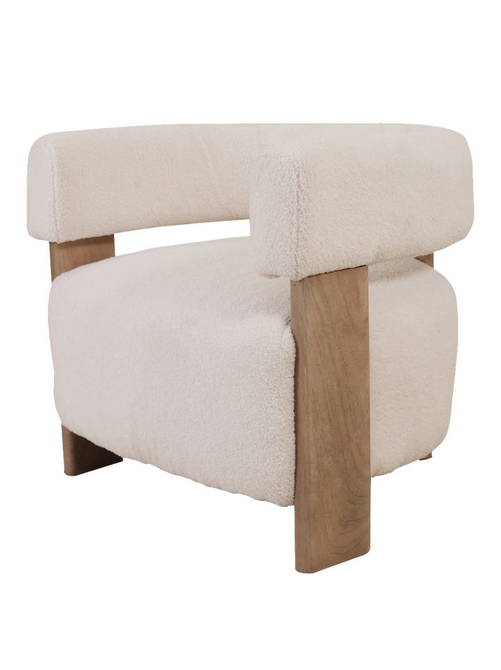 Wood and Boucle Fabric Accent Chair