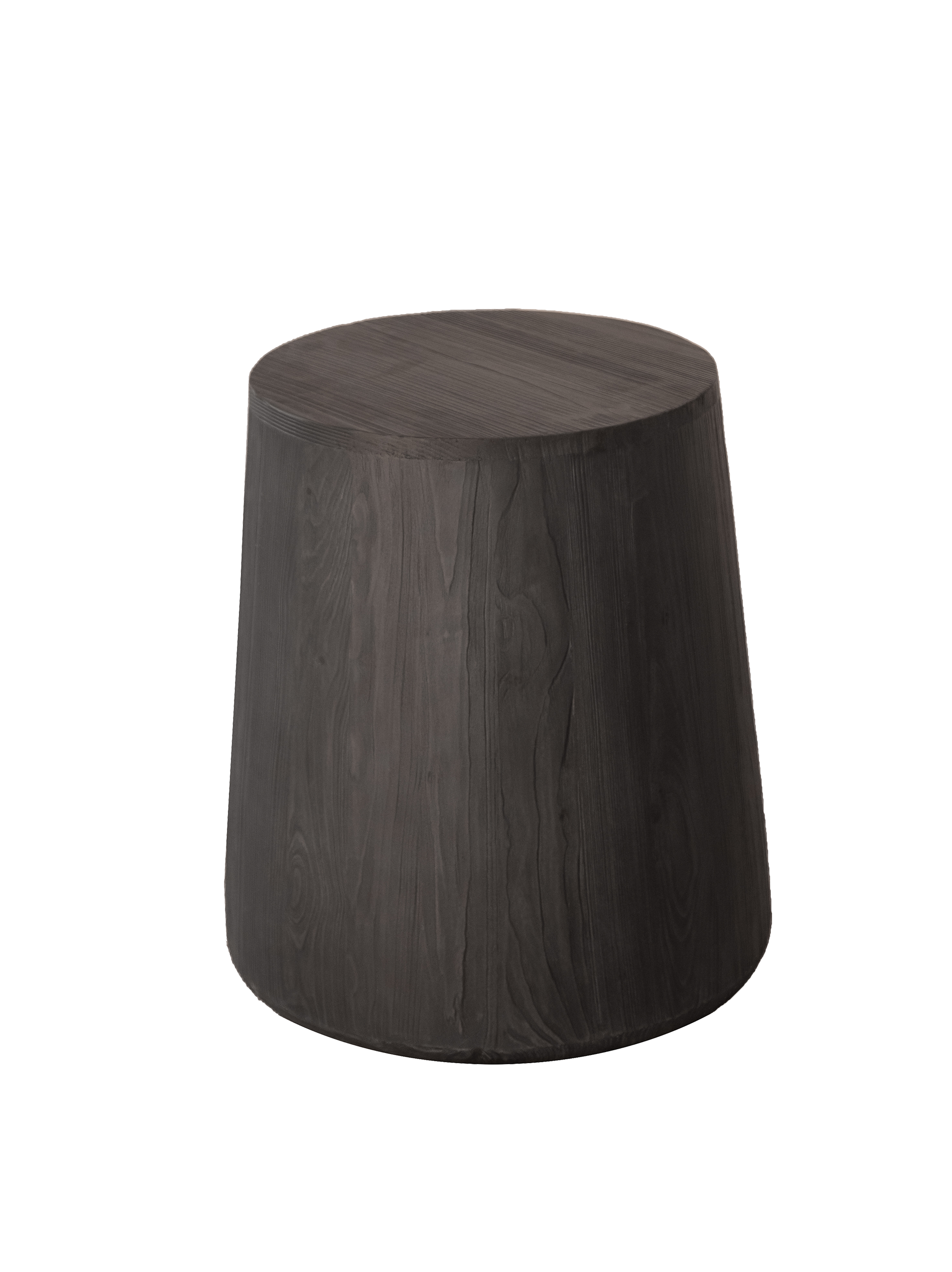 A solid spruce wood end table with a contemporary white and black finish, featuring a unique wide at the bottom and narrow towards the top design.