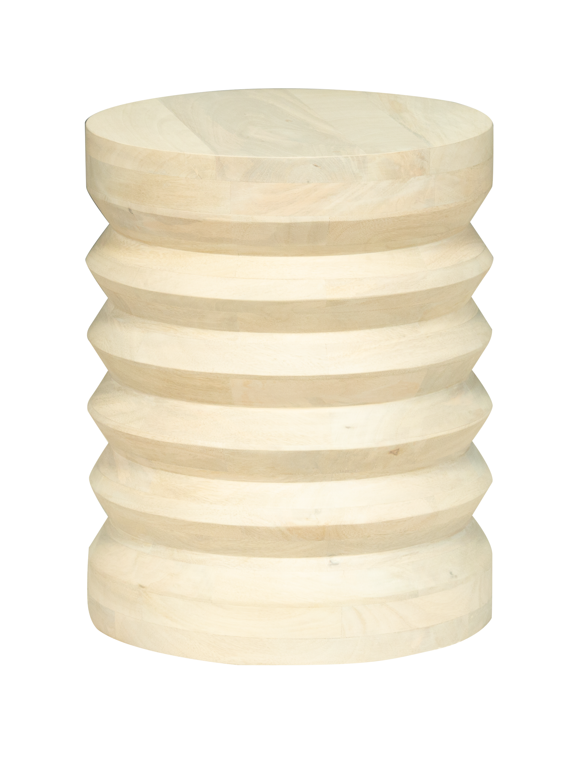 A side table made of solid mango wood with a coil-shaped design.