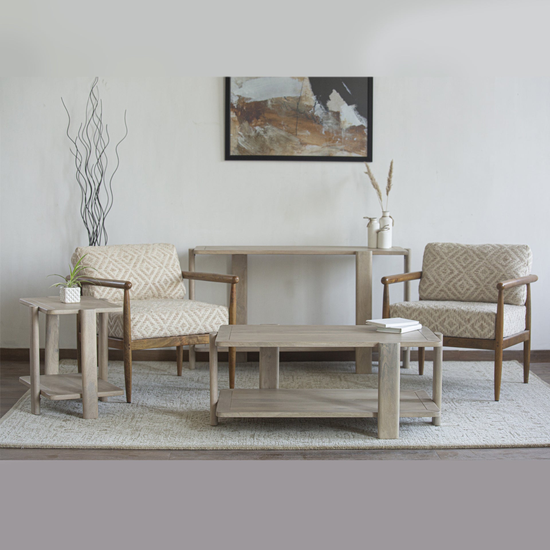Ariah Natural Wood Coffee Table with Shelf