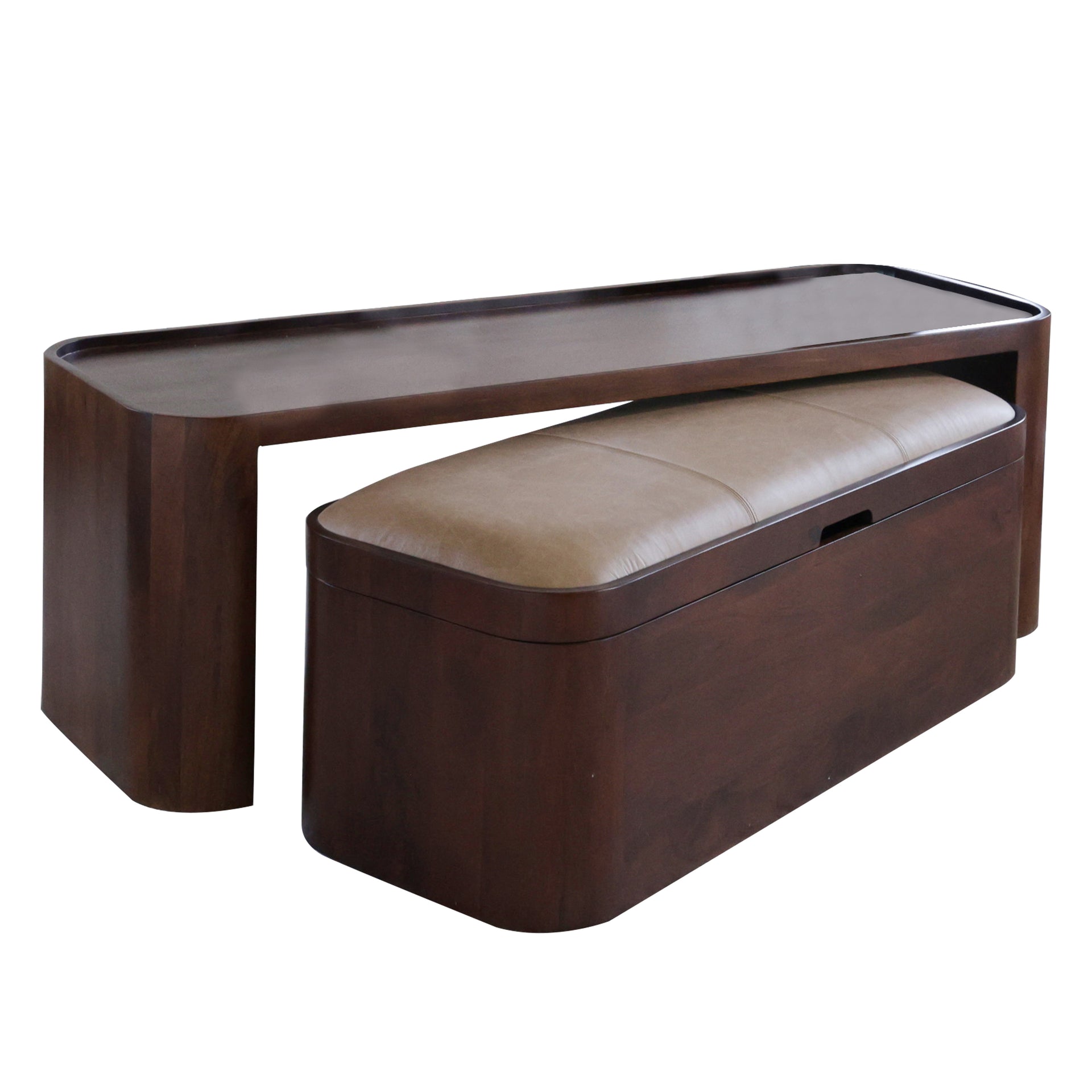 Adonis Solid wood Coffee Table with leather storage bench
