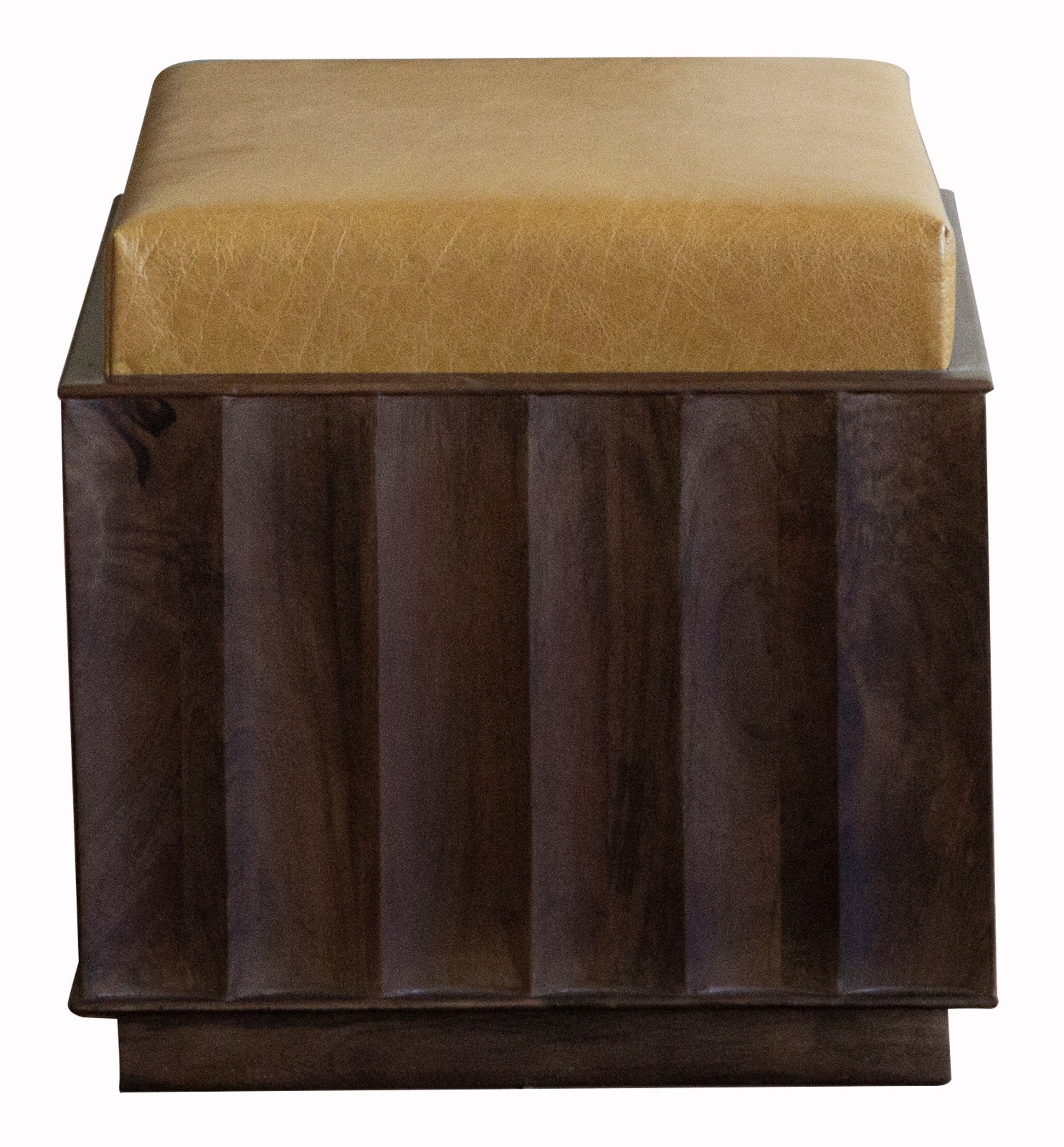 Christi Mango wood and Top Grain Leather Ottoman