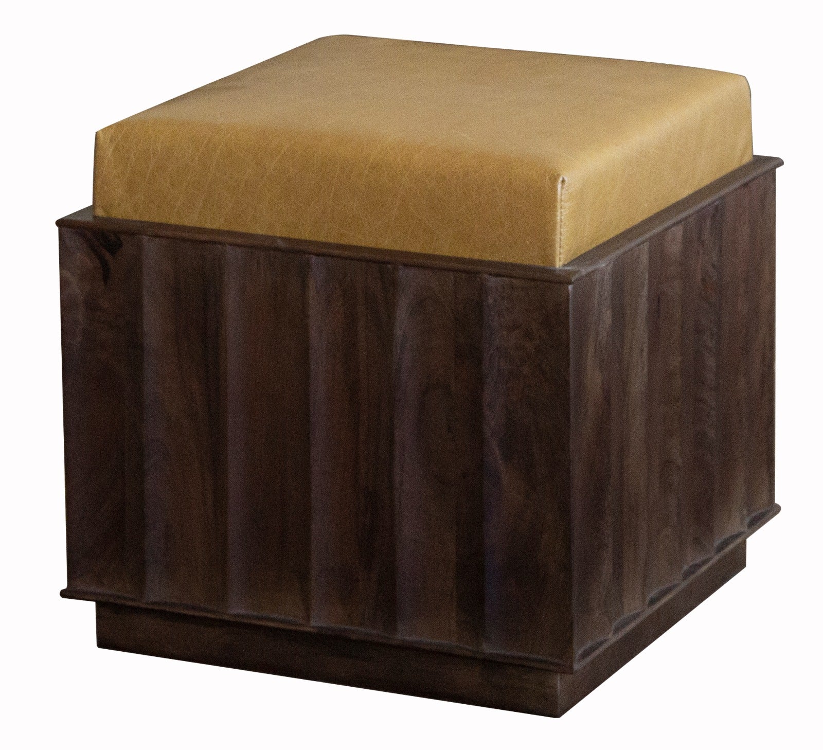 Christi Mango wood and Top Grain Leather Ottoman