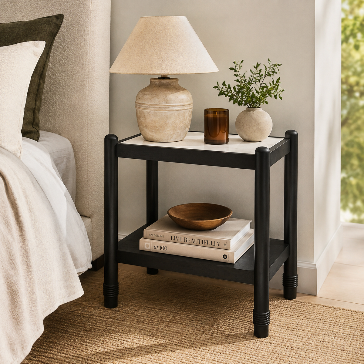 Ellpa Mango wood & marble side table-Ebnoy