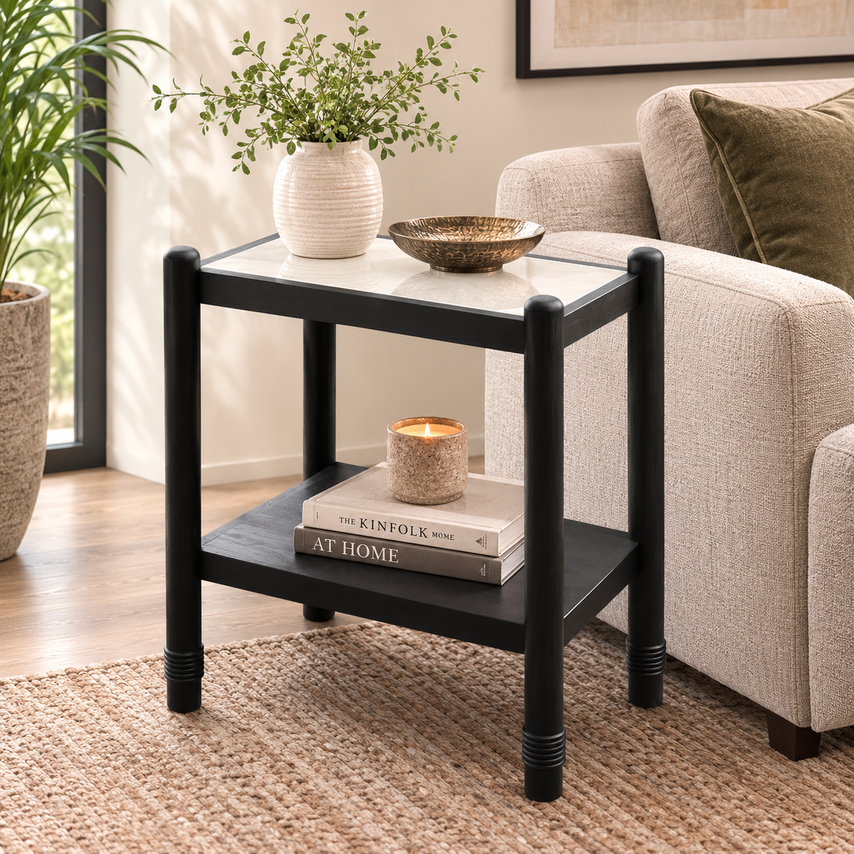 Ellpa Mango wood & marble side table-Ebnoy