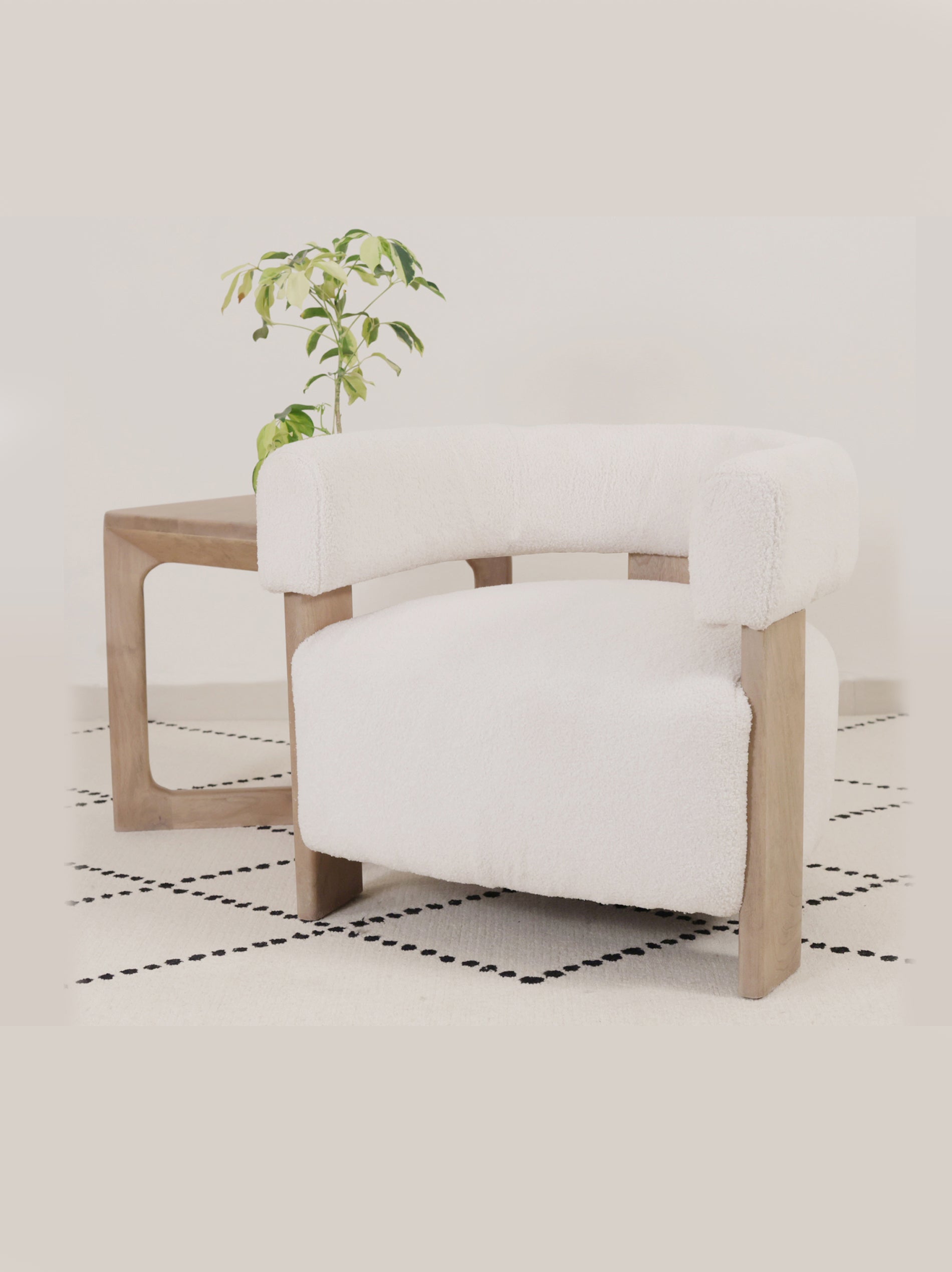 Landon Mango Wood and Boucle Fabric Accent Chair