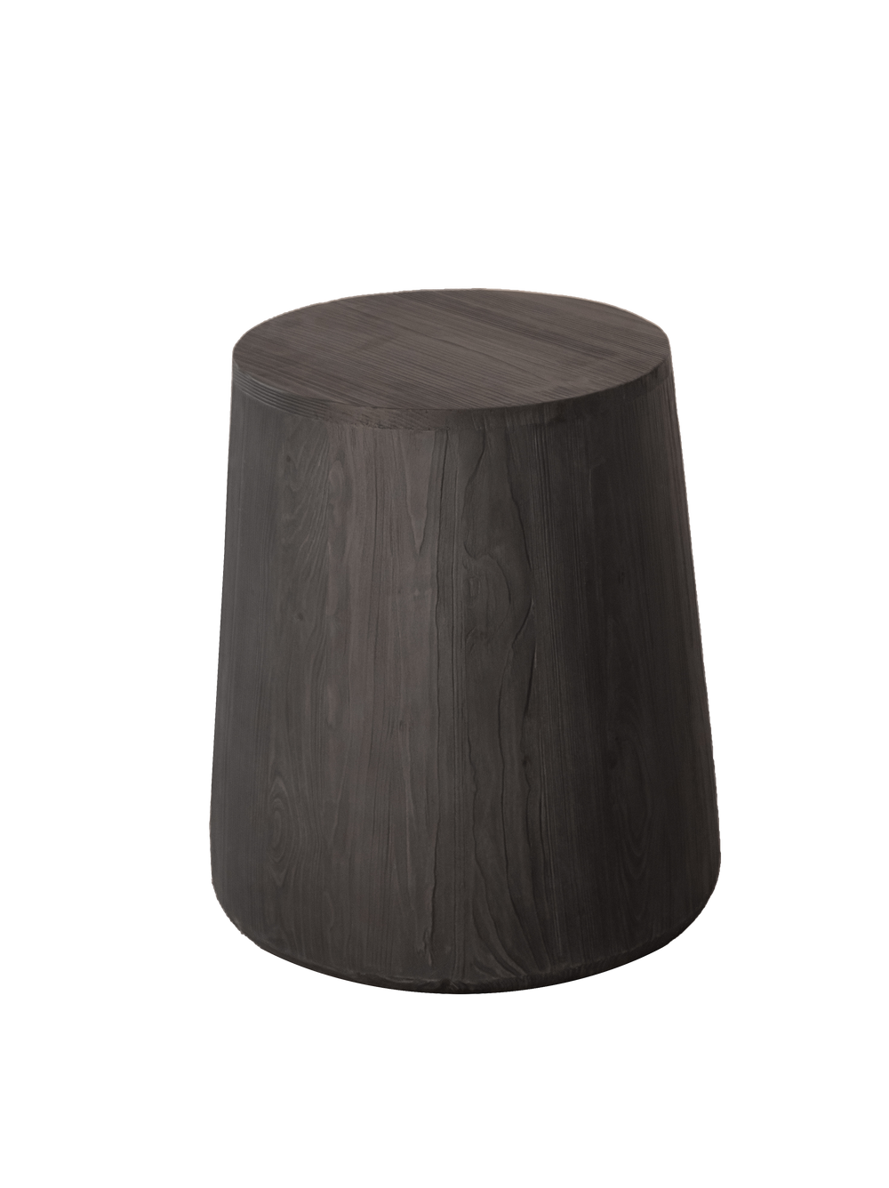 A solid spruce wood end table with a contemporary white and black finish, featuring a unique wide at the bottom and narrow towards the top design.