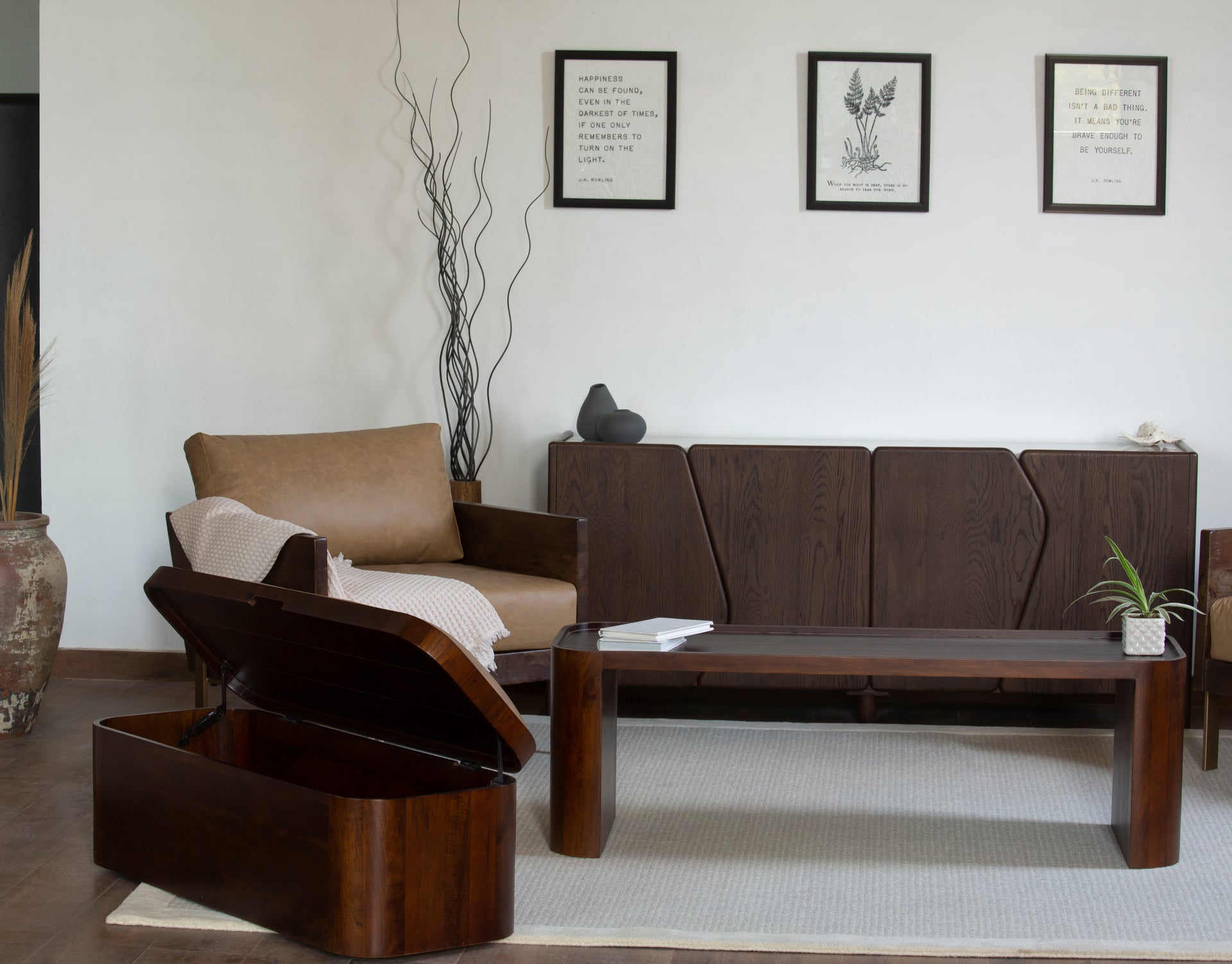 Adonis Solid wood Coffee Table with leather storage bench